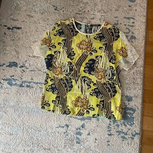 Roberto Cavalli silk Vibrant Yellow and Navy Top